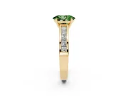 Fancy Green Oval Cut Diamond Solitaire Ring Set in Yellow gold with Channel-Set Band and Prong Setting