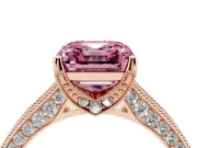 Asscher Cut Hidden Halo Engagement Ring Setting for a Fancy Pink Lab-Grown Diamond | Milgrain Pave | Rose Gold