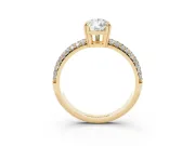 Pear Cut Diamond Solitaire Ring Set in Yellow gold with Multi-Row Round Pavé Band and Prong Setting