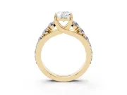 Oval Graduated Side Stone Engagement Ring Setting | Shared Prong Rails | Yellow Gold