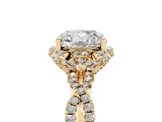 Cushion Cut Milgrain Halo Engagement Ring Setting | Graduated Shoulders | Yellow Gold