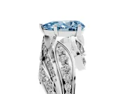 Fancy Blue Pear Cut Diamond Solitaire Ring Set in White gold with Layered Twist Pavé Band