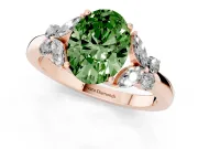 Fancy Green Oval Cut Diamond Solitaire Floral Ring Set in Rose gold with Marquise Petals and Prong Setting