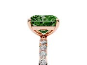 Fancy Green Radiant Cut Diamond Solitaire Ring Set in Rose gold with Round Pavé Band and Prong Setting