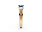Cushion Cut Three Stone Engagement Ring Setting for a Fancy Blue Lab-Grown Diamond | Beaded Shoulders | Yellow Gold