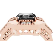 Fancy Black Asscher Cut Diamond Milgrain Halo Ring Set in Rose gold with Split Shank