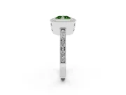 Fancy Green Cushion Cut Diamond Halo Ring Set in White gold with Pavé Band and Milgrain-Edged Prongs