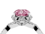 Fancy Pink Cushion Cut Diamond Halo Twist Band Solitaire Ring Set in Platinum with Prong-Set Center Stone