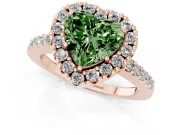 Fancy Green Heart Cut Diamond Halo Pavé Solitaire Ring Set in Rose gold with Prong-Set Center Stone