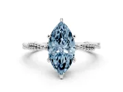 Fancy Blue Marquise Cut Diamond Solitaire Ring Set in Silver with Twisted Band and Bead Prong Setting