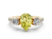 Pear-Shaped Engagement Ring Setting for a Fancy Yellow Lab-Grown Diamond | Three Stone | Yellow Gold