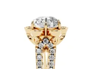 Round Petal Frame Floral Halo Engagement Ring Setting | Pavé Split Shank | Yellow Gold