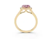 Fancy Pink Heart Cut Halo Round Diamond Solitaire Ring Set in Yellow gold with Pavé Band and Prong Setting
