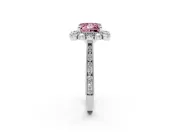 Fancy Pink Princess Cut Diamond Halo Milgrain Pavé Ring Set in Platinum with Prong Setting