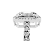 Emerald Cut Diamond Halo Ring Set in White gold with Delicate Pavé Band and Prong Setting