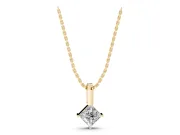 Princess Cut Lab-Grown Diamond Solitaire Pendant Necklace | Tall Bar Bail | Yellow Gold