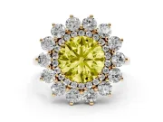 Round Floral Double Halo Engagement Ring Setting for a Fancy Yellow Lab-Grown Diamond | Plain Band | Yellow Gold