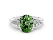 Fancy Green Three-Stone Oval Cut Diamond Ring Set in White gold with Pear Side Stones and Prong Setting