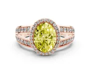 Fancy Yellow Oval Cut Diamond Halo Ring Set in Rose gold with Double Pavé Split Shank