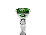 Fancy Green Radiant Cut Diamond Solitaire Ring Set in White gold with Channel-Set Baguette Band and Prong Setting