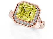 Asscher Cut Halo Engagement Ring Setting for a Fancy Yellow Lab-Grown Diamond | Bezel Station Shoulders | Rose Gold