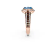 Fancy Blue Princess Cut Diamond Halo Engagement Ring Set in Rose gold with Split Shank and Prong Setting