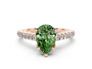 Pear-Shaped Hidden Halo Pave Engagement Ring Setting for a Fancy Green Lab-Grown Diamond | Claw Prongs | Rose Gold