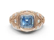 Asscher Cut Vintage Bezel Engagement Ring Setting for a Fancy Blue Lab-Grown Diamond | Rose Gold