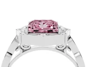 Fancy Pink Princess Cut Diamond Halo Engagement Ring Set in Silver with Milgrain Band and Prong Setting
