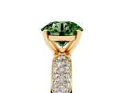 Fancy Green Round Cut Diamond Solitaire Ring Set in Yellow gold with Prong Setting and Pavé-Set Band