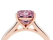 Fancy Pink Princess Cut Diamond Solitaire Ring Set in Rose gold with Cathedral Band and Prong Setting