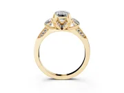 Emerald Cut Hidden Halo Three Stone Engagement Ring Setting for a Fancy Pink Lab-Grown Diamond | Yellow Gold