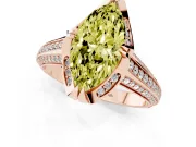 Fancy Yellow Marquise Cut Diamond Pavé Split Shank Solitaire Ring Set in Rose gold with Prong Setting