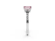 Emerald Cut Side Stone Pave Engagement Ring Setting for a Fancy Pink Lab-Grown Diamond | Paired Round Accents | Platinum
