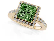 Princess Cut Halo Engagement Ring Setting for a Fancy Green Lab-Grown Diamond | Single Row Pavé Band | Yellow Gold