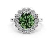 Round Scalloped Cluster Halo Engagement Ring Setting for a Fancy Green Lab-Grown Diamond | Plain Band | Platinum