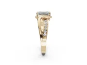 Emerald Cut Bypass Solitaire Engagement Ring Setting | Pavé and Plain Strands | Yellow Gold