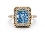 Radiant Cut Halo Engagement Ring Setting for a Fancy Blue Lab-Grown Diamond | Polished Halo Rim | Yellow Gold