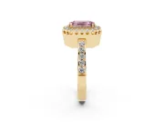 Emerald Cut Milgrain Halo Engagement Ring Setting for a Fancy Pink Lab-Grown Diamond | Pavé Shoulders | Yellow Gold