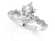 Pear Cut Diamond Solitaire Vine Band Ring Set in Silver with Round Accents and Prong Setting