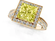 Princess Cut Milgrain Halo Engagement Ring Setting for a Fancy Yellow Lab-Grown Diamond | Side Stones | Yellow Gold