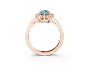Fancy Blue Marquise Cut Diamond Halo Ring Set in Rose gold with Round Halo and Smooth Solitaire Band