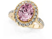 Oval Vintage Milgrain Halo Engagement Ring Setting for a Fancy Pink Lab-Grown Diamond | Pierced Gallery | Yellow Gold