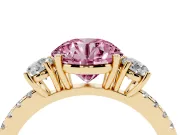Round Three Stone Engagement Ring Setting for a Fancy Pink Lab-Grown Diamond | Pave Shoulders | Yellow Gold