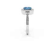 Fancy Blue Radiant Cut Diamond Halo Engagement Ring Set in White gold with Milgrain Pavé Band