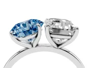 Fancy Blue Round Cut and Emerald Cut Toi Moi Ring Set in White gold with Prong Setting