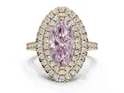 Fancy Pink Marquise Lab-Grown Diamond Double Halo Statement Ring Set in Yellow Gold with Pavé Band