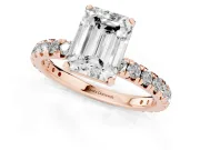 Emerald Cut Diamond Pavé Solitaire Ring Set in Rose gold with Round Band and Prong Setting