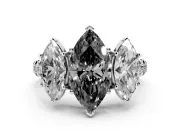 Fancy Black Marquise Cut Diamond Three-Stone Ring Set in Silver with Pavé Band