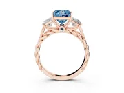 Fancy Blue Princess Cut Diamond Three-Stone Ring Set in Rose gold with Braided Band